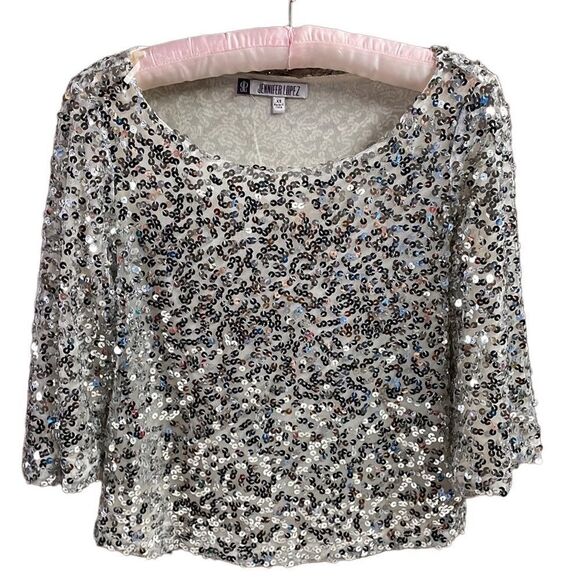Jennifer Lopez Silver Sequined Dress Top, Size Extra Small, Silver Sequins - Picture 2 of 6
